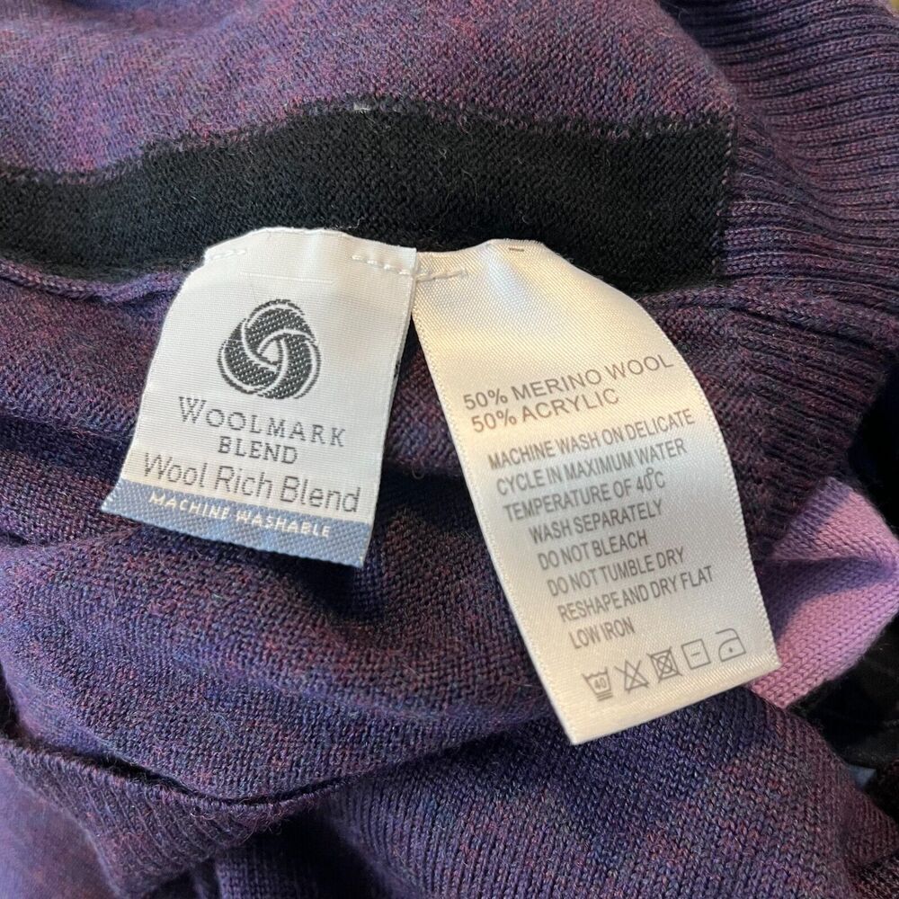 Camela Sweater Womens Small Purple Merino Wool Knit Abstract Artsy Academia Crew - Picture 3 of 8